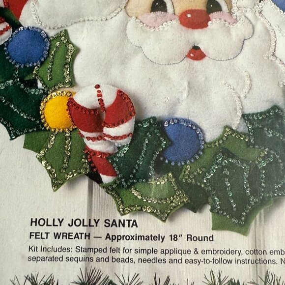 Bucilla Holly Jolly Santa Felt Wreath Kit 18" Round Holiday Craft Kit Sealed - Picture 4 of 5